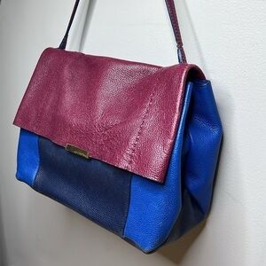 Ted Baker Blue Purple Color Block Leather Shoulder Bag